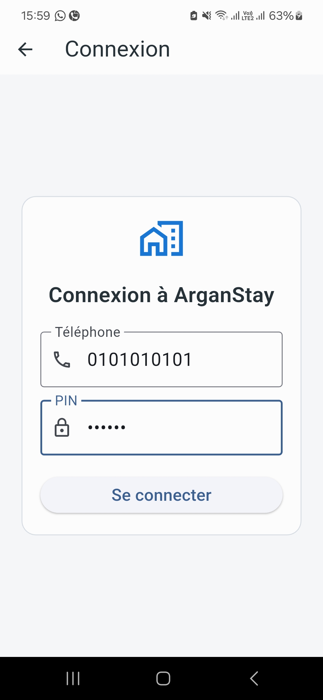 Connexion sécurisée à ArganStay Mobile